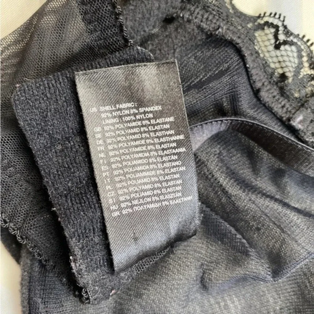 H&M Balcony Bra U/Wired Non-Padded W/ Rhinestone Sexy Mesh & Lace 34D Black VTG